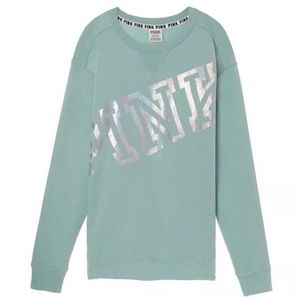 Victoria’s Secret VS PINK Holographic Shiny Teal Crew Neck Sweater Top